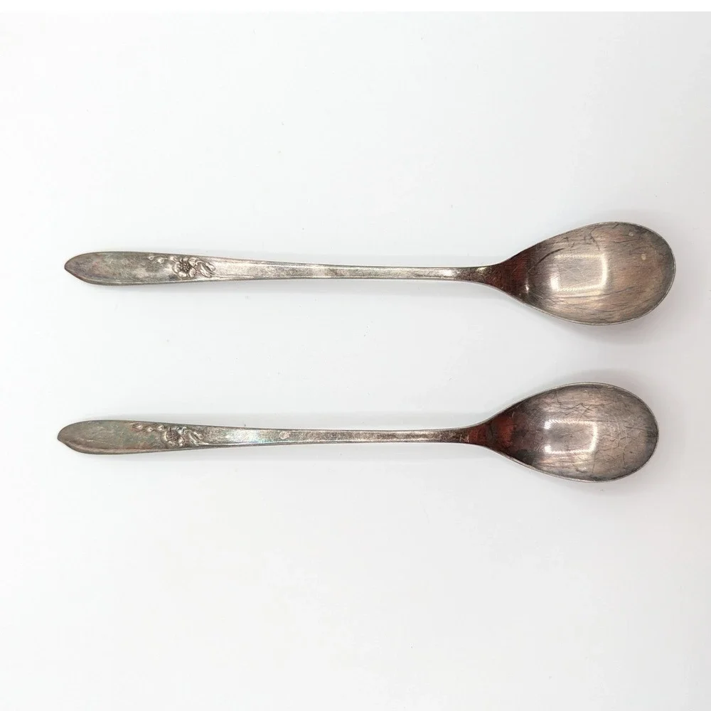 Vintage Gorham Silver Plate‎ Iced Tea Spoons Floral Pattern Set of 2 7.5 Inch